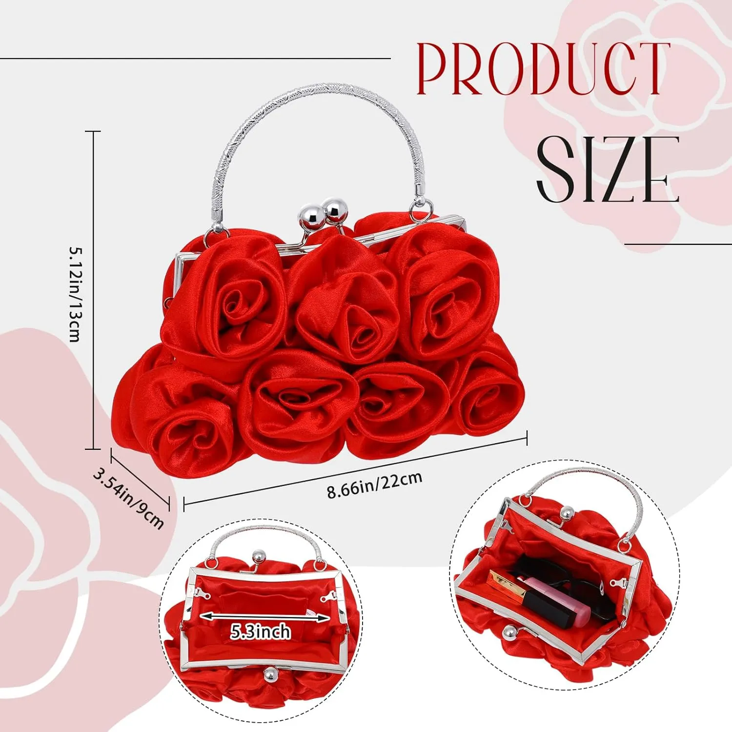 Women Roses Clutch Purse Small Floral Evening Handbag with Detachable Strap Wedding Gift for Girl Mom