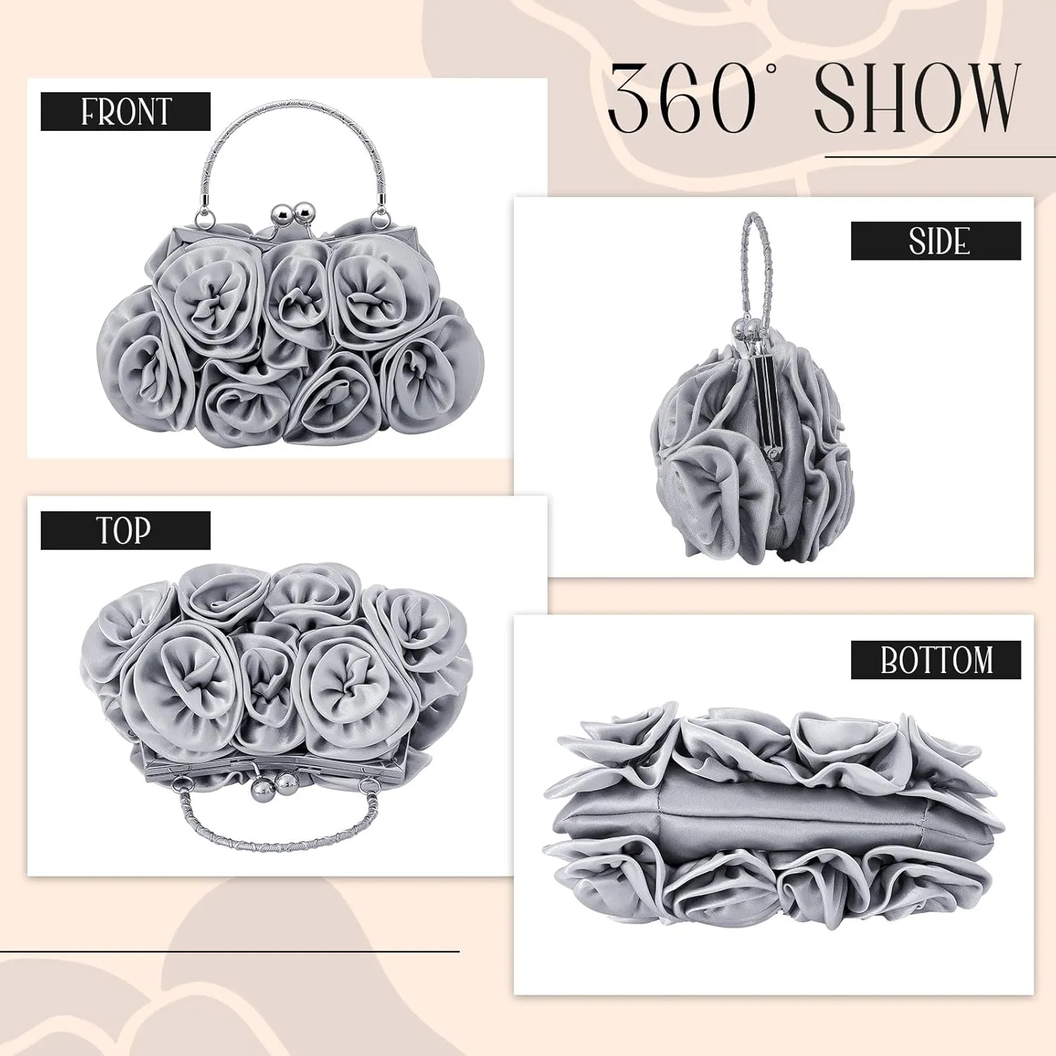 Women Roses Clutch Purse Small Floral Evening Handbag with Detachable Strap Wedding Gift for Girl Mom