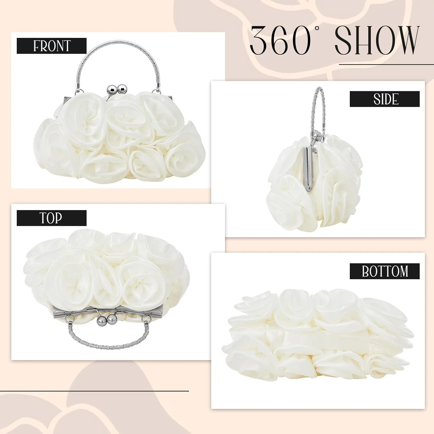 Women Roses Clutch Purse Small Floral Evening Handbag with Detachable Strap Wedding Gift for Girl Mom