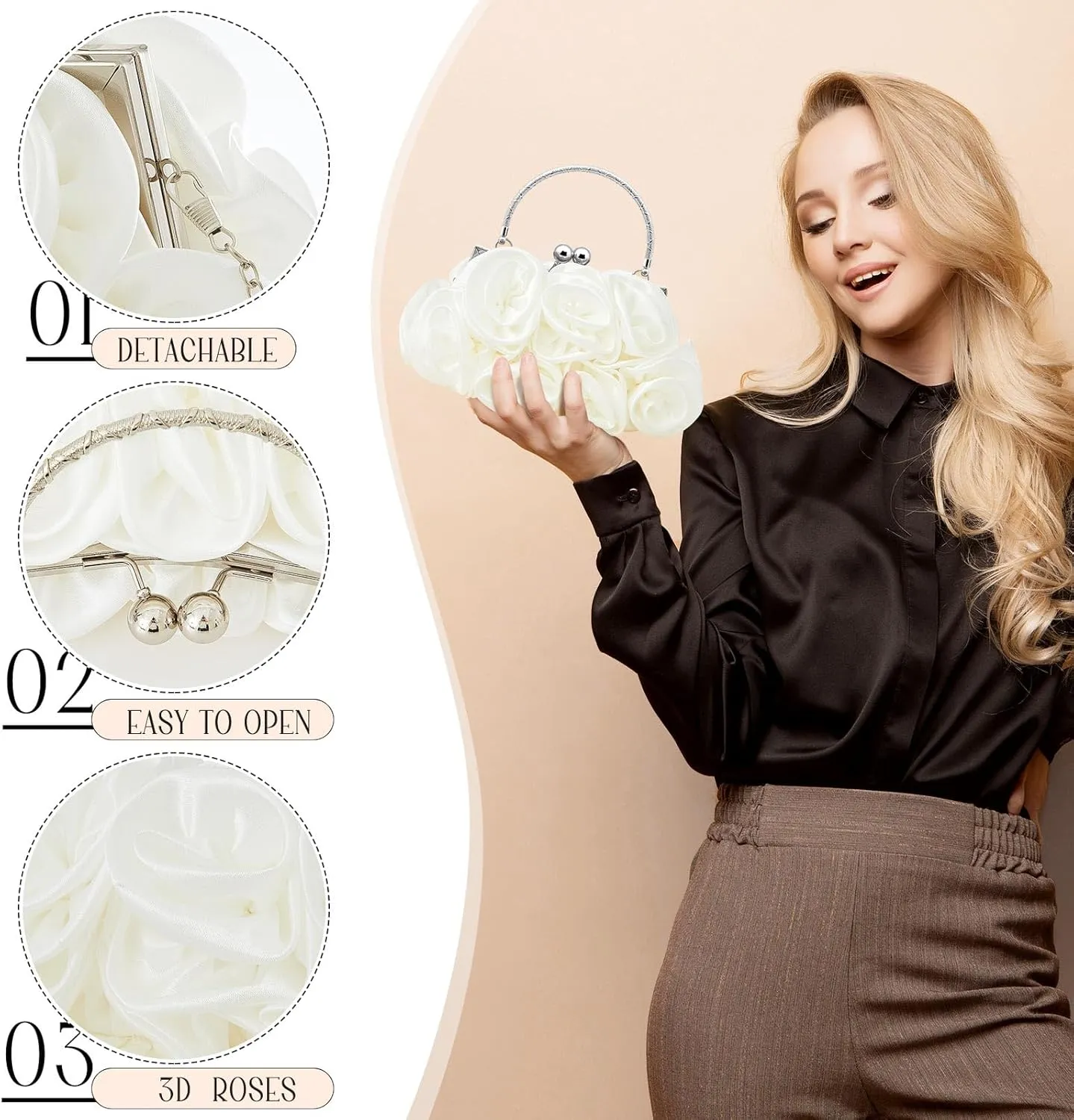 Women Roses Clutch Purse Small Floral Evening Handbag with Detachable Strap Wedding Gift for Girl Mom