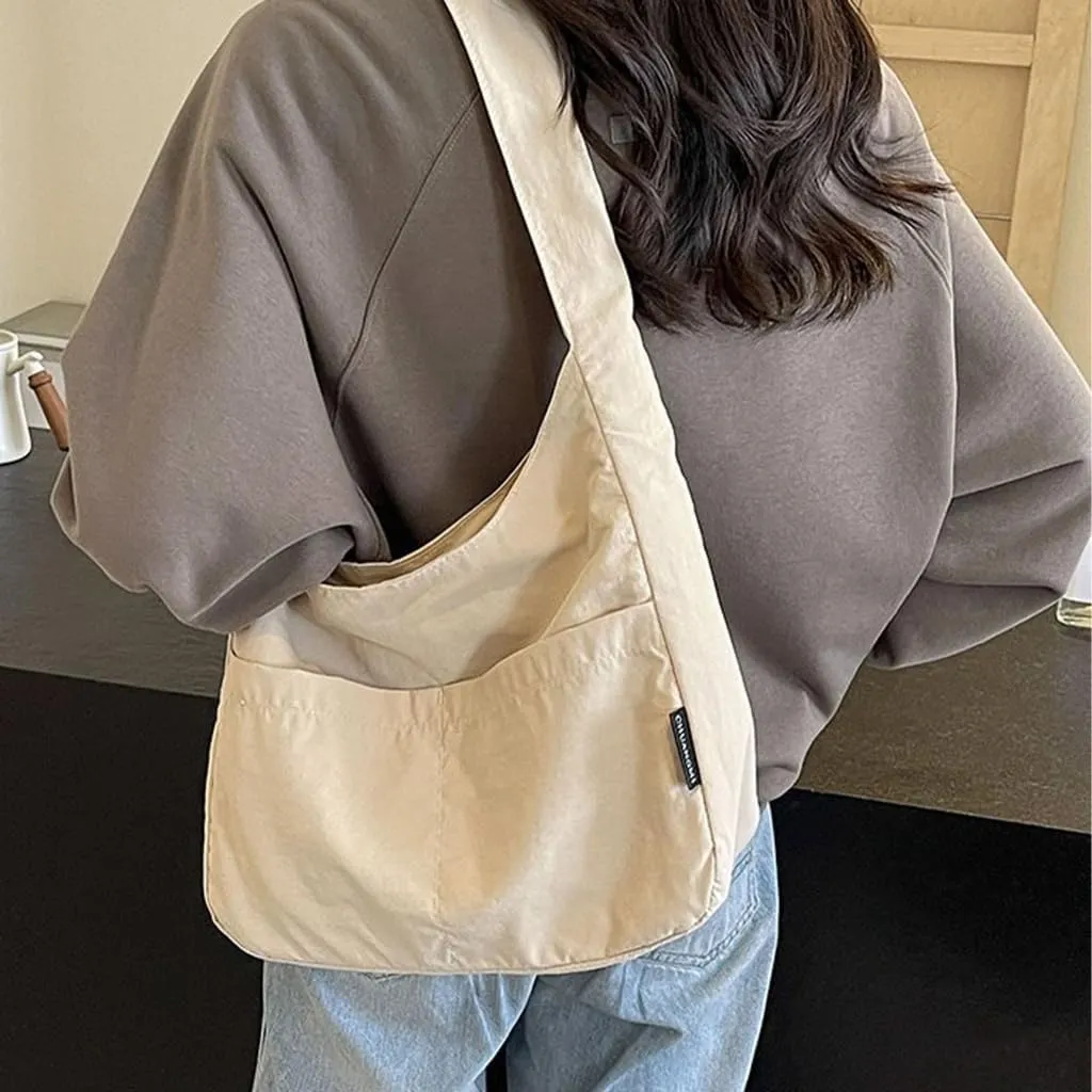 Women Shoulder Bag Solid Color Handbag Female Large Capacity Nylon Bag Student School Bag for Travel Shopping College