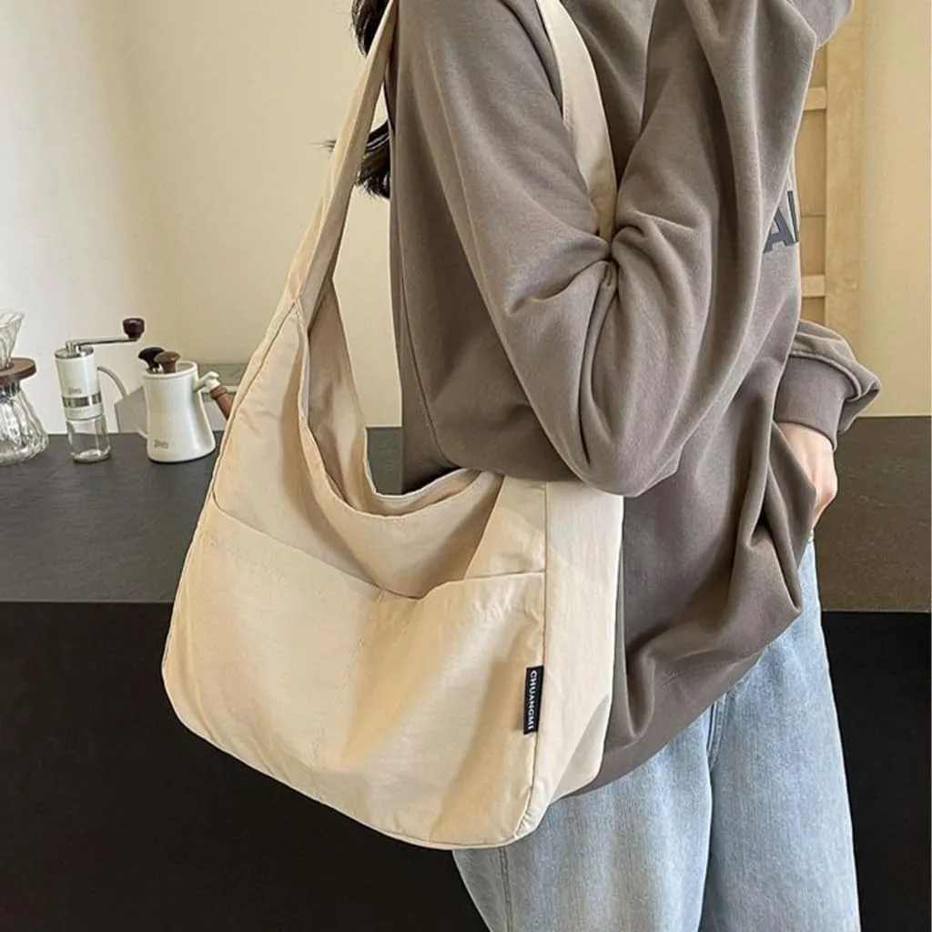 Women Shoulder Bag Solid Color Handbag Female Large Capacity Nylon Bag Student School Bag for Travel Shopping College