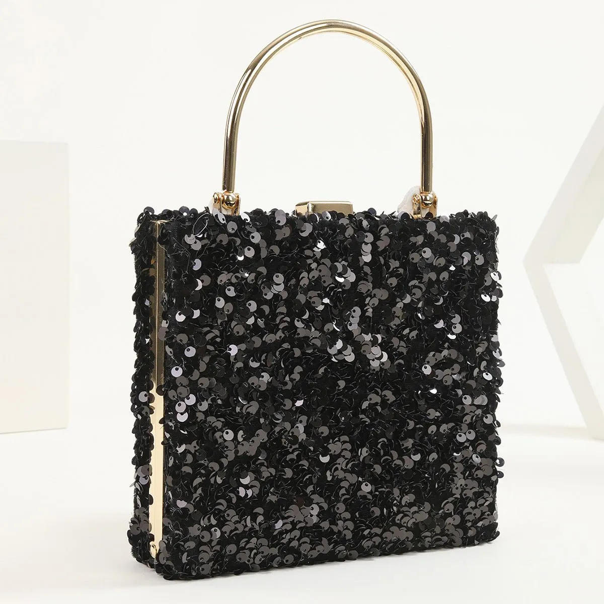 Women Square Sequined Evening Clutch Bag