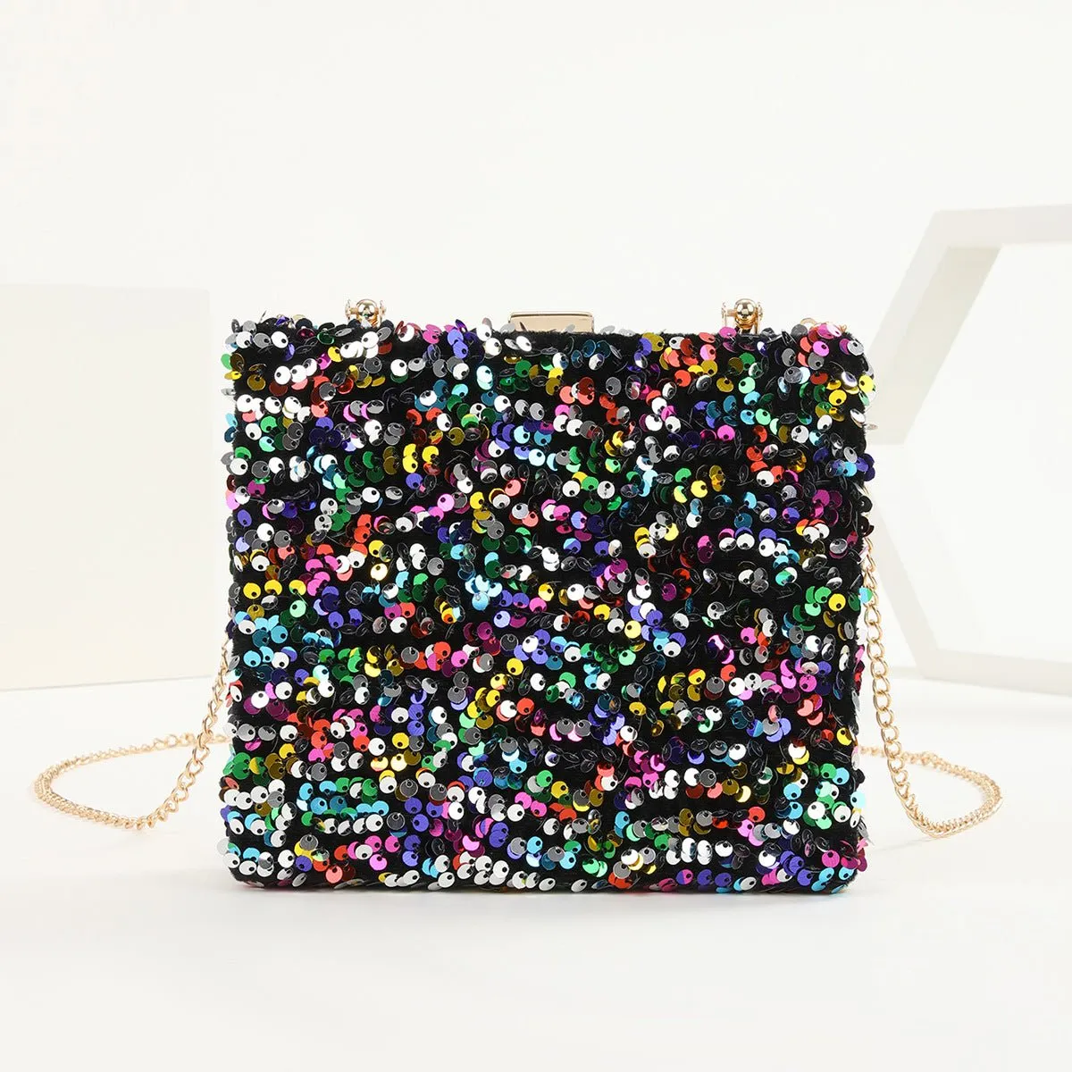 Women Square Sequined Evening Clutch Bag