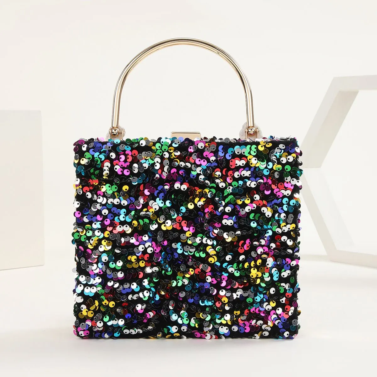 Women Square Sequined Evening Clutch Bag