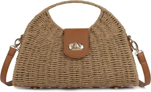 Women Straw Beach Bag Handmade Woven Crossbody Shoulder Bags Top Handle Satchel Handbag Purse for Summer