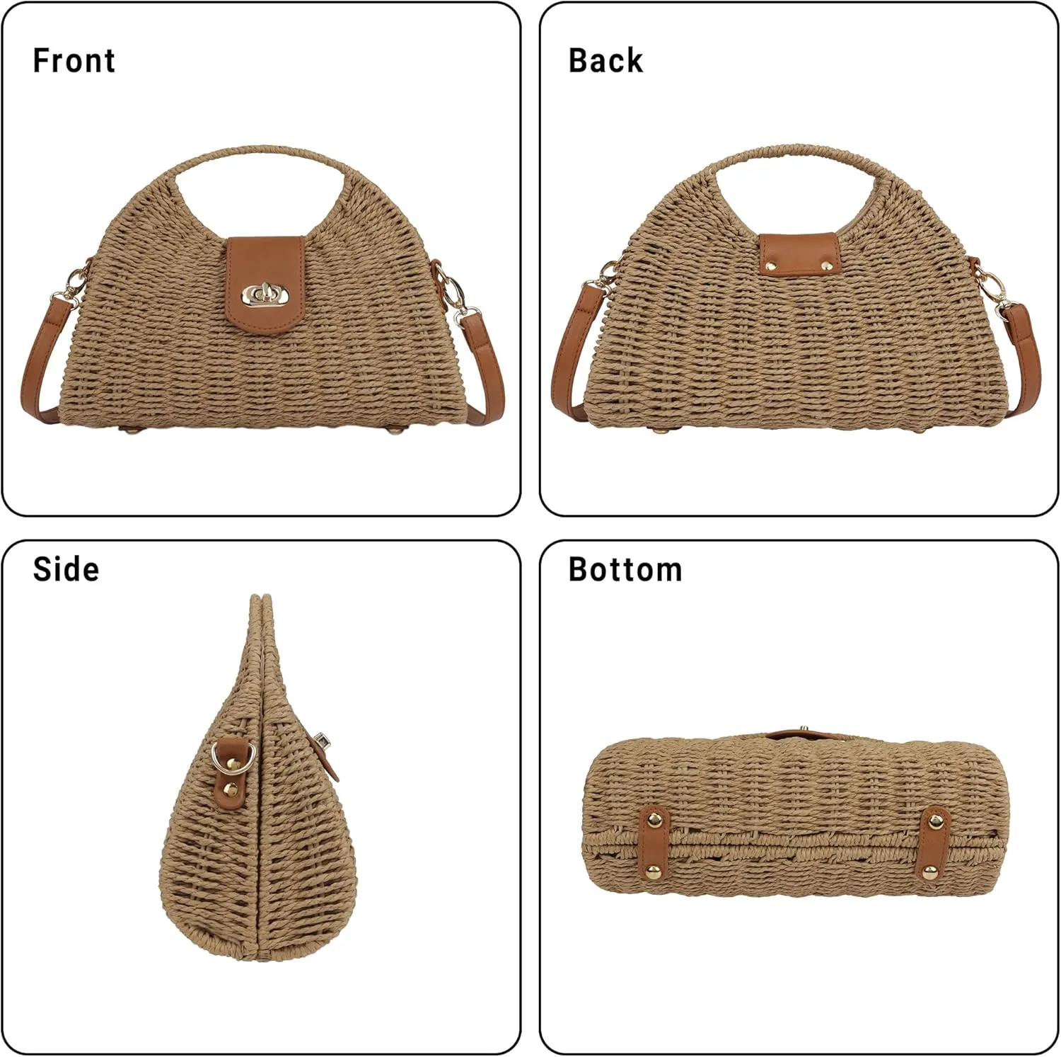 Women Straw Beach Bag Handmade Woven Crossbody Shoulder Bags Top Handle Satchel Handbag Purse for Summer