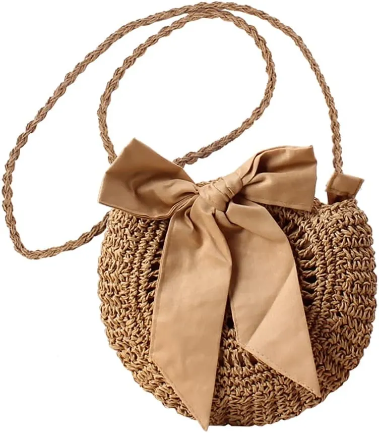 Women Straw Crossbody Purse Beach Handmade Woven Shoulder Bag Cotton Crochet Tassel Square Bag Bohemian Messenger Bag
