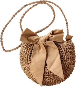 Women Straw Crossbody Purse Beach Handmade Woven Shoulder Bag Cotton Crochet Tassel Square Bag Bohemian Messenger Bag