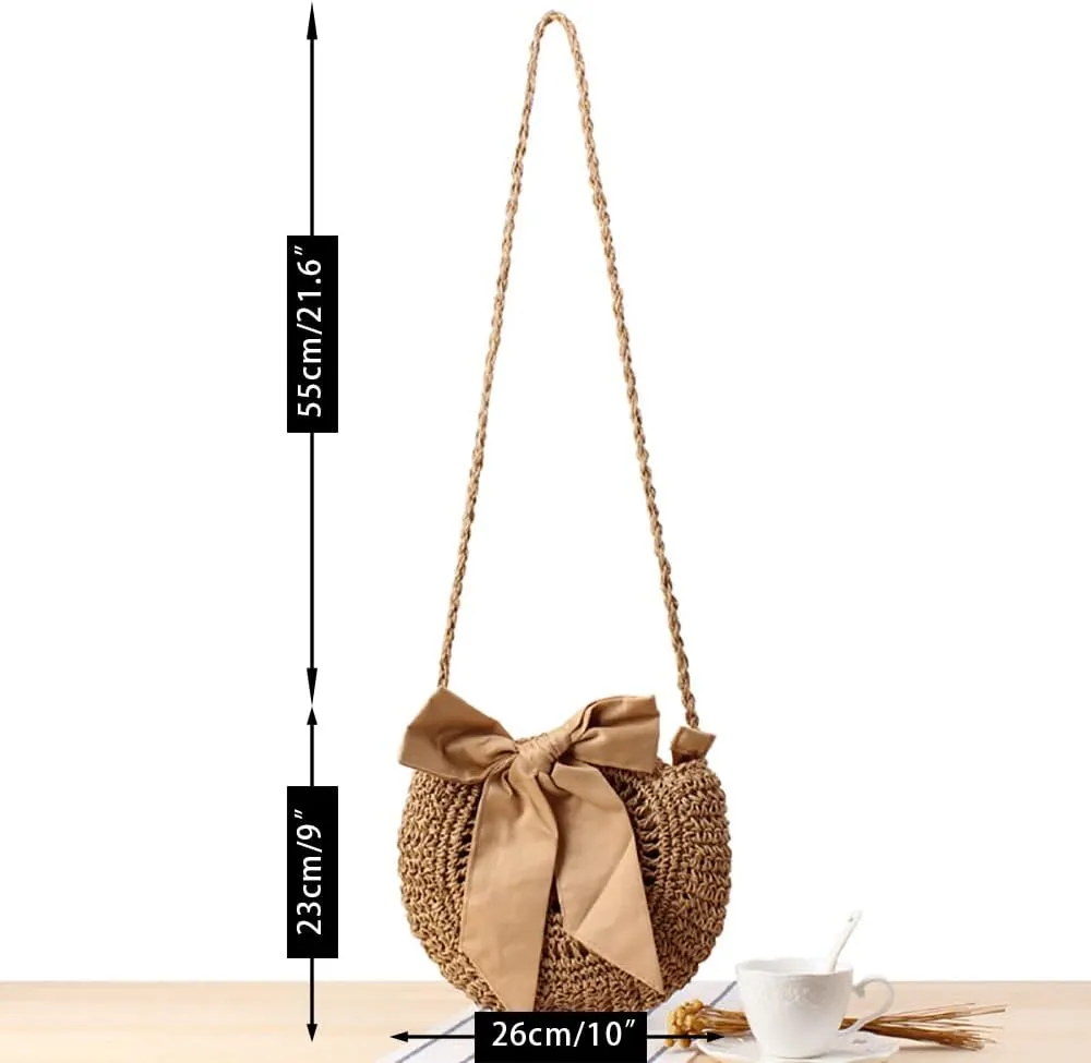 Women Straw Crossbody Purse Beach Handmade Woven Shoulder Bag Cotton Crochet Tassel Square Bag Bohemian Messenger Bag