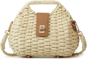 Women Straw Shoulder Handbag Natural Summer Beach Tote Bag Soft Bell Purse Straw Hobo Crossbody Bag 2025
