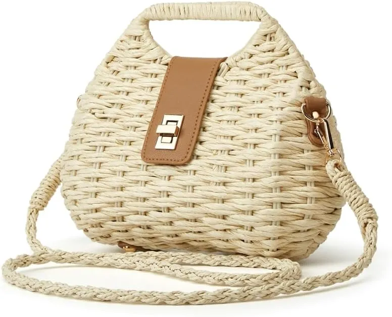 Women Straw Shoulder Handbag Natural Summer Beach Tote Bag Soft Bell Purse Straw Hobo Crossbody Bag 2025