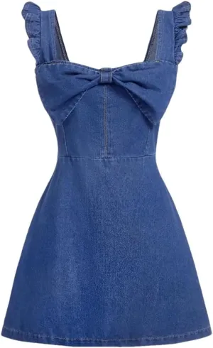 Women Summer Youthful Tie-Back Denim Waist-Cut Sweet and Spicy Jeans Dress