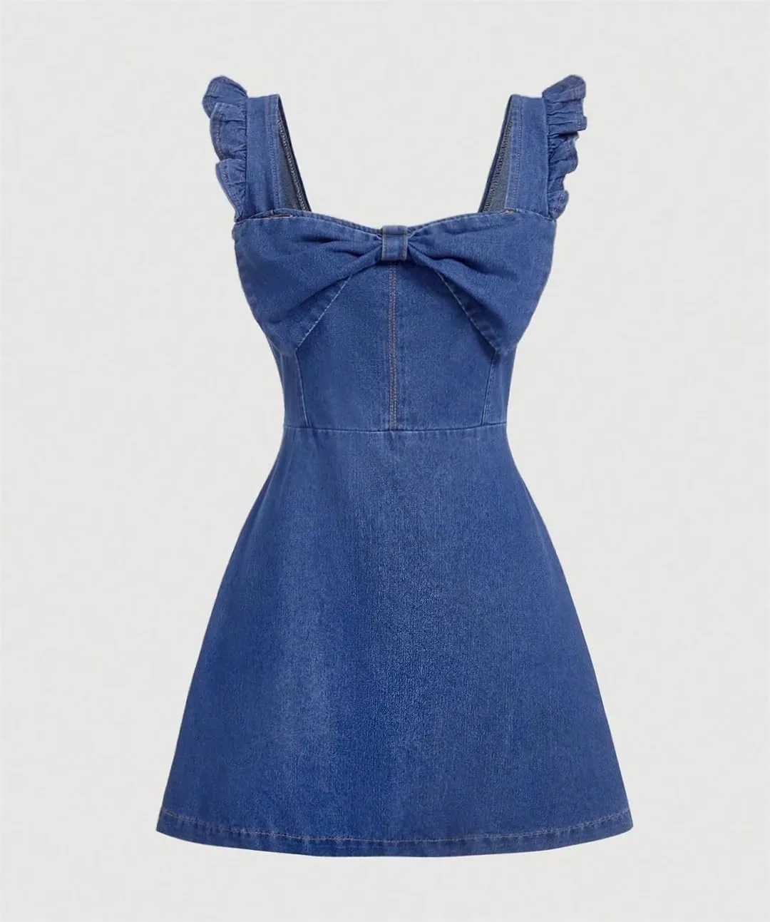 Women Summer Youthful Tie-Back Denim Waist-Cut Sweet and Spicy Jeans Dress