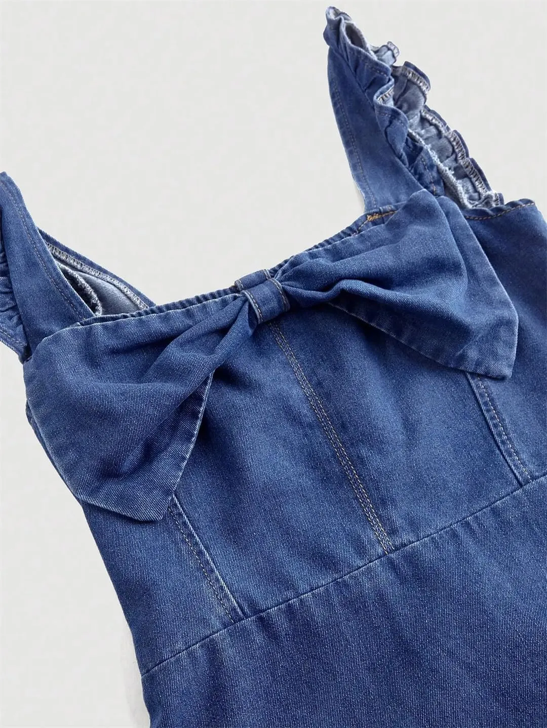 Women Summer Youthful Tie-Back Denim Waist-Cut Sweet and Spicy Jeans Dress