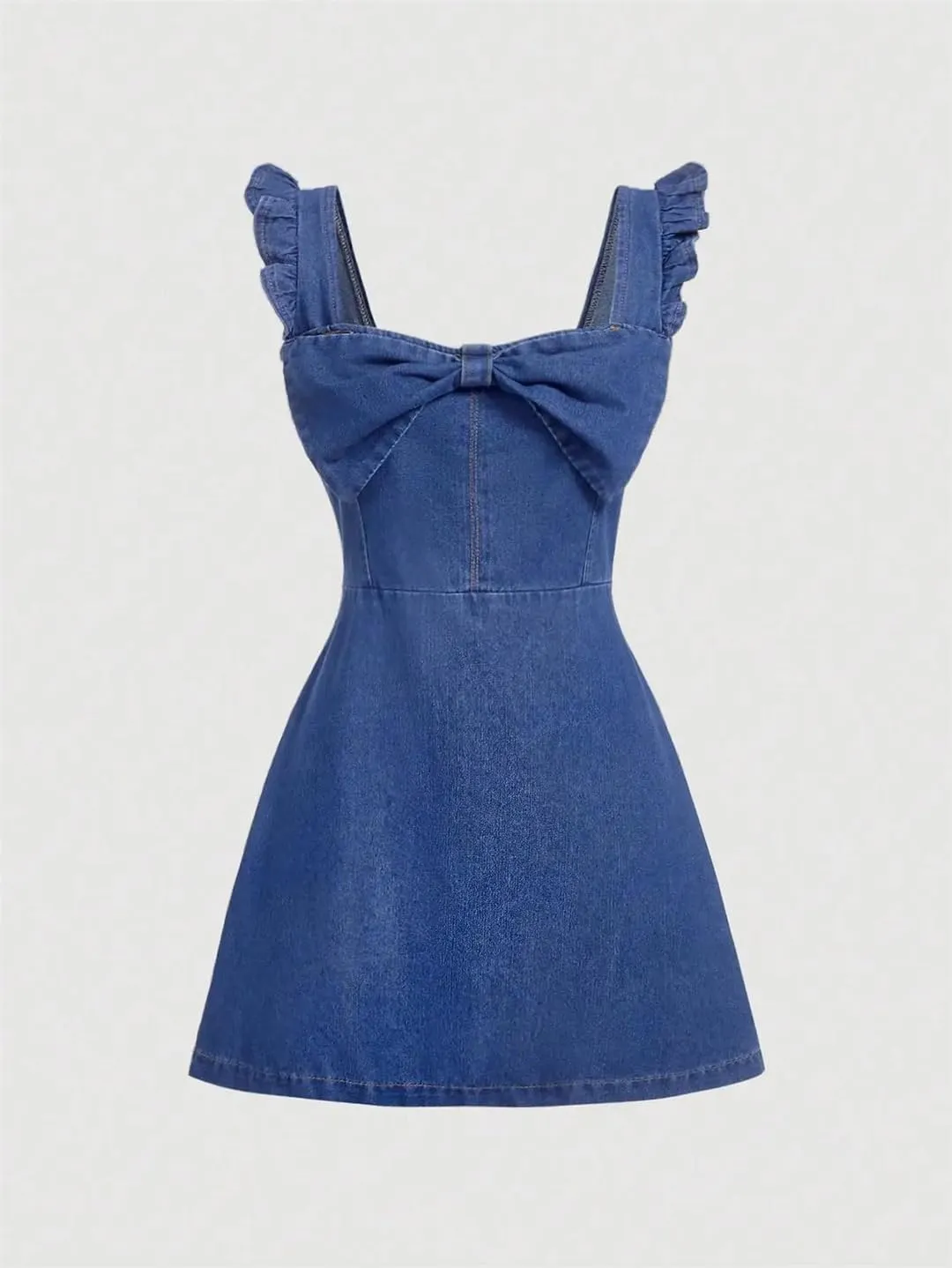 Women Summer Youthful Tie-Back Denim Waist-Cut Sweet and Spicy Jeans Dress