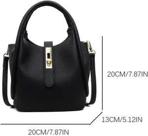 Women Trendy Bucket Bag PU Leather All-Match Shoulder Bag Solid Color Casual Crossbody Bag Travel Shopping Work Handb