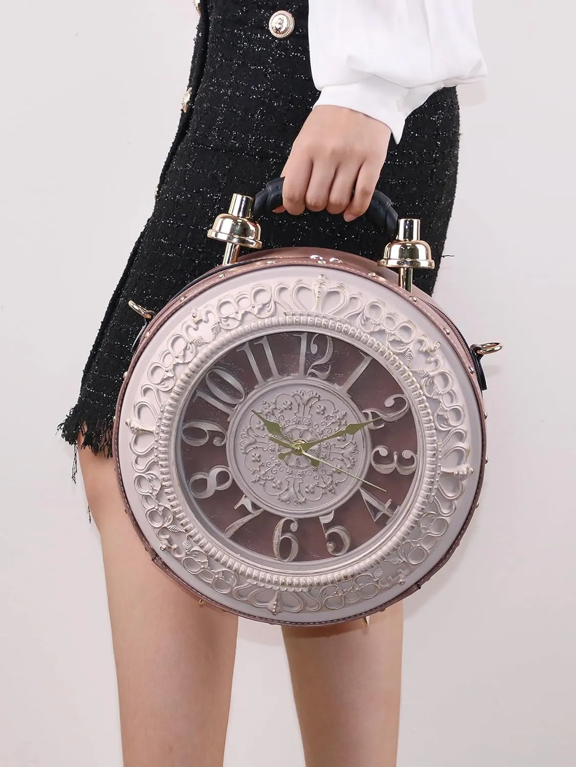 Women Vintage Clock Bag Vegan Leather Crossbody Shoulder Purse Real Clock Steampunk Retro Handbag