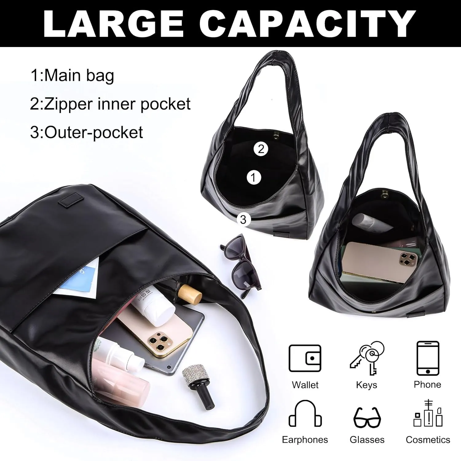 Women Vintage Hobo Bag Casual PU Leather Shoulder Bag Large Capacity Retro Tote Handbag Soft Underarm Bag Daily Dat