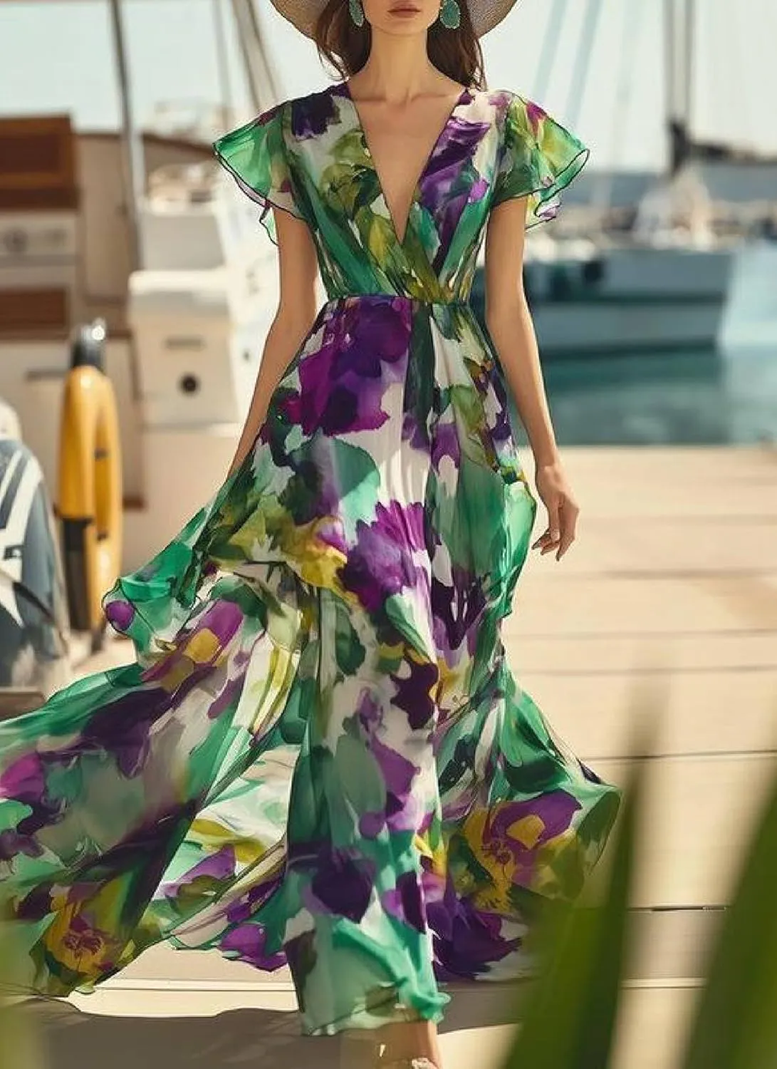 Women's 2025 Summer Vintage V-Neck Sleeveless Floral Print High Waist Maxi Dress Elegant Party Cocktail Formal Outfits