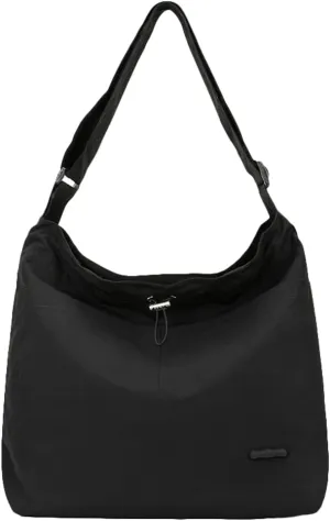 Womens Aesthetic Casual Nylon Shoulder Crossbody Bag Pleated Drawstrings Shoulder Bag Solid Color Handbag Underarm Bag