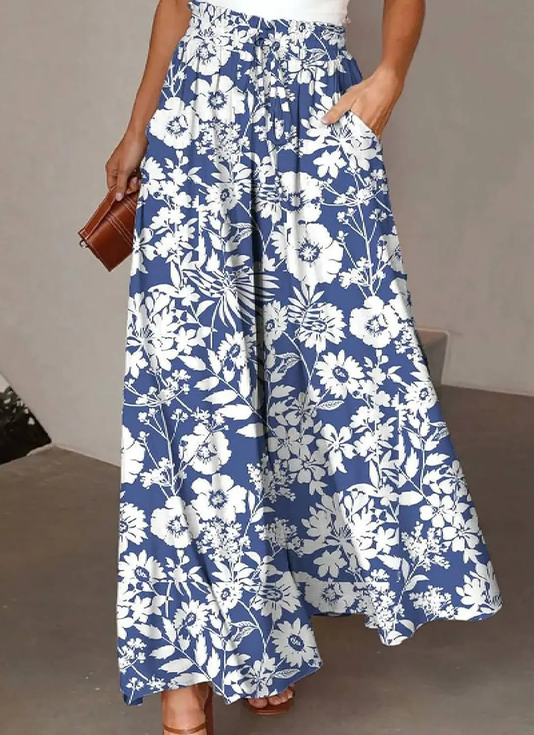 Women's Botanic Bohemian Print Wide Leg Pants 2025 Spring Lightweight Breathable Casual Beach Pants for Garden Parties