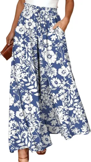 Women's Botanic Bohemian Print Wide Leg Pants 2025 Spring Lightweight Breathable Casual Beach Pants for Garden Parties