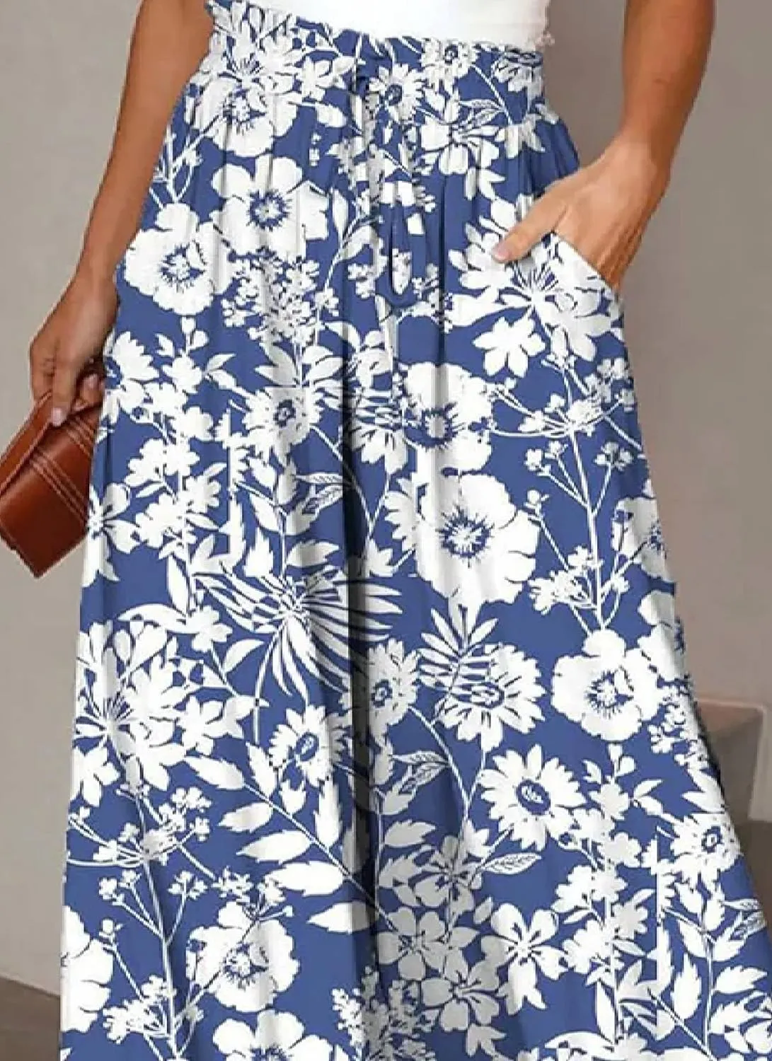 Women's Botanic Bohemian Print Wide Leg Pants 2025 Spring Lightweight Breathable Casual Beach Pants for Garden Parties