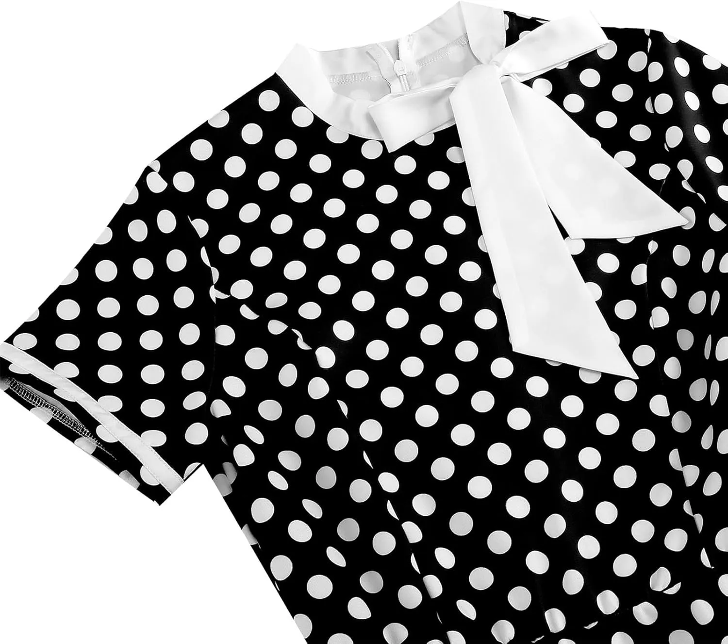 Womens Casual Prom Swing Dress Short Sleeve Tie Neck Vintage Cocktail Party Dress Polka Dot 50s Flared A-Line Gowns