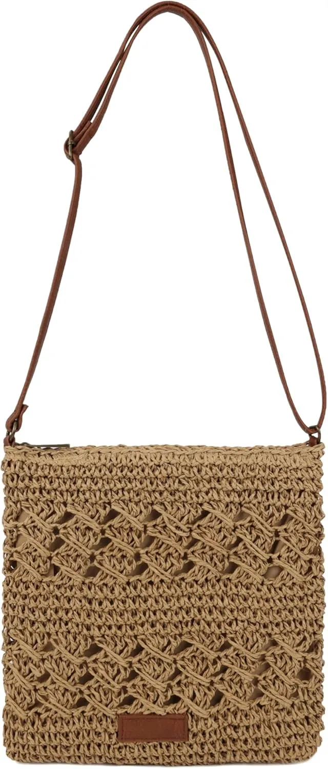 Womens Crochet Mesh Straw Beach Bag Woven Crossbody Shoulder Bag Summer Beach Vacation Purse