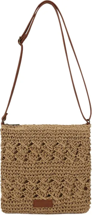 Womens Crochet Mesh Straw Beach Bag Woven Crossbody Shoulder Bag Summer Beach Vacation Purse