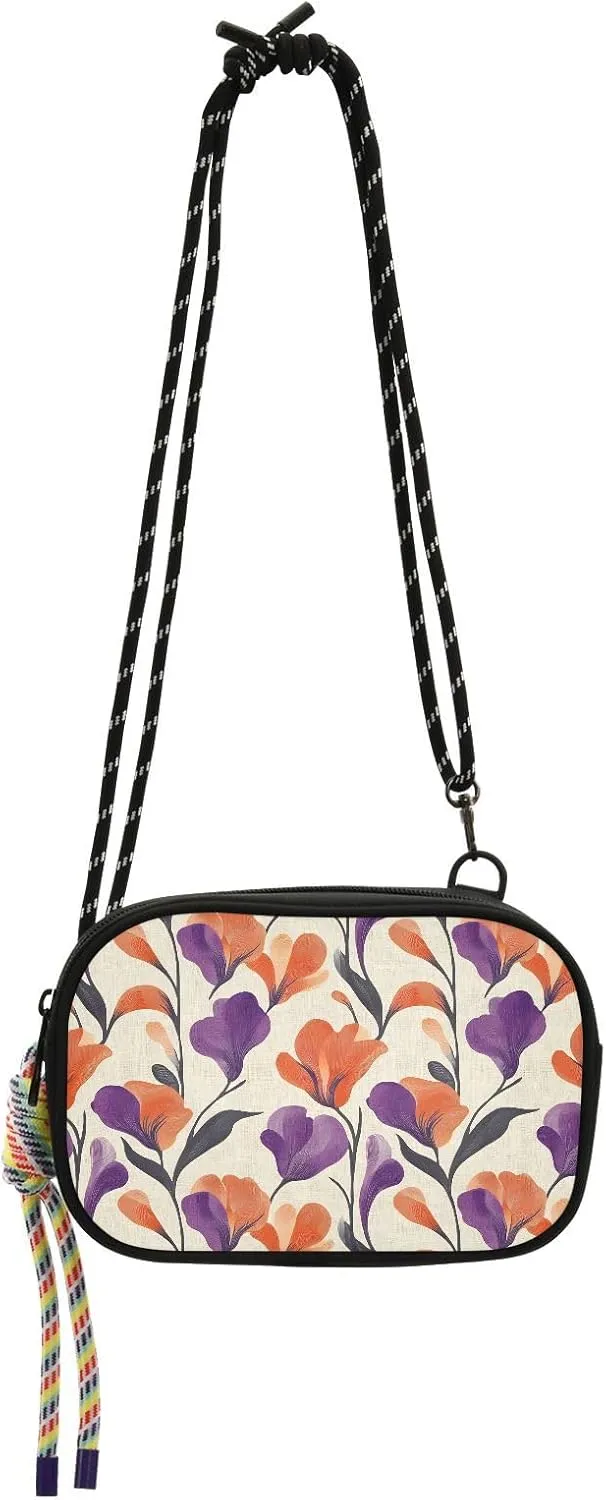 Women's Crossbody Handbags Ink Flowers Print Lightweight Shoulder Phone Purse for Walking, Hiking