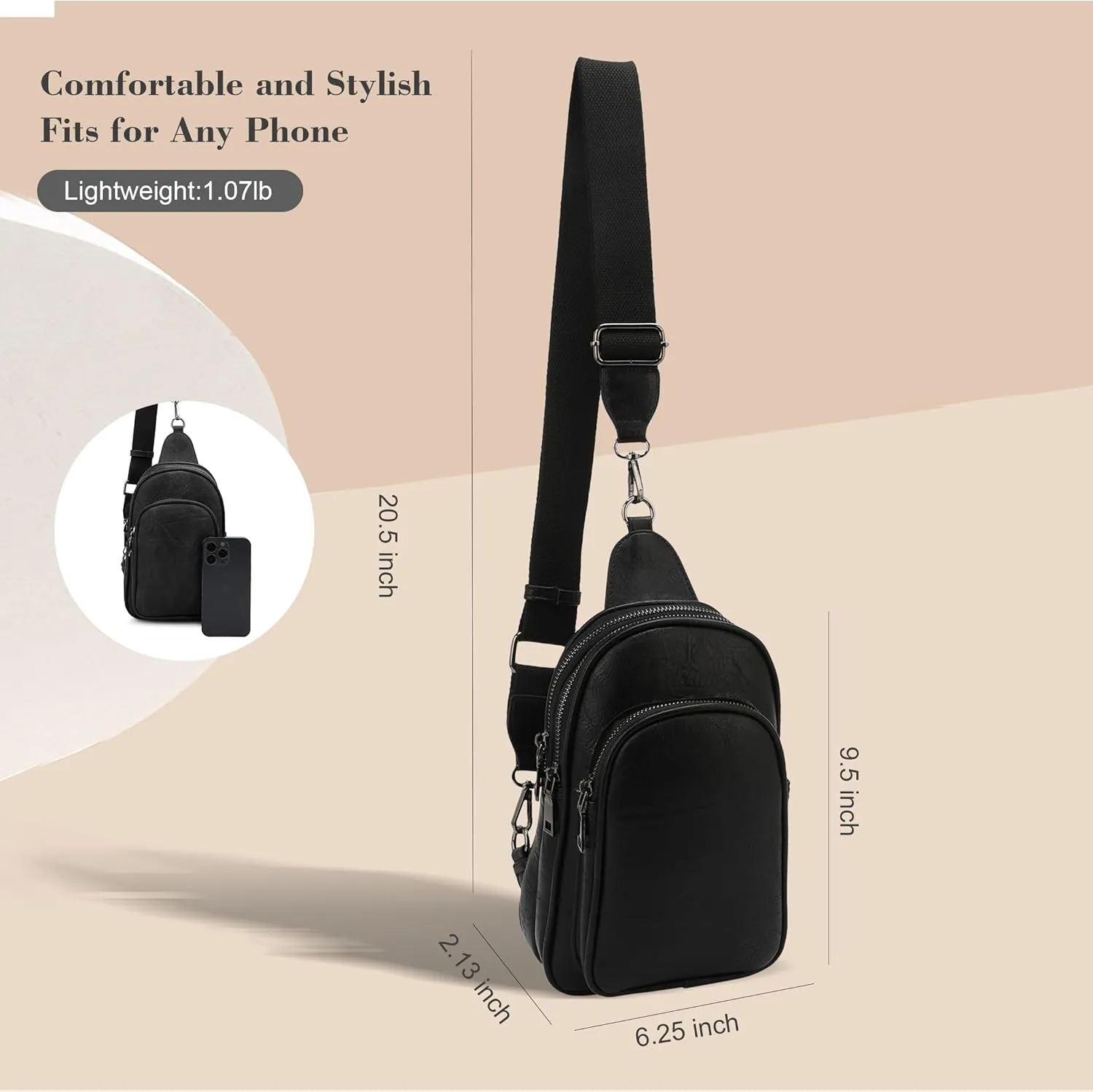 Womens Crossbody Purse Sling Bag for Women Vegan Leather Crossbody Fanny Packs for Travel Cell Phone Purse Chest Bag Trendy