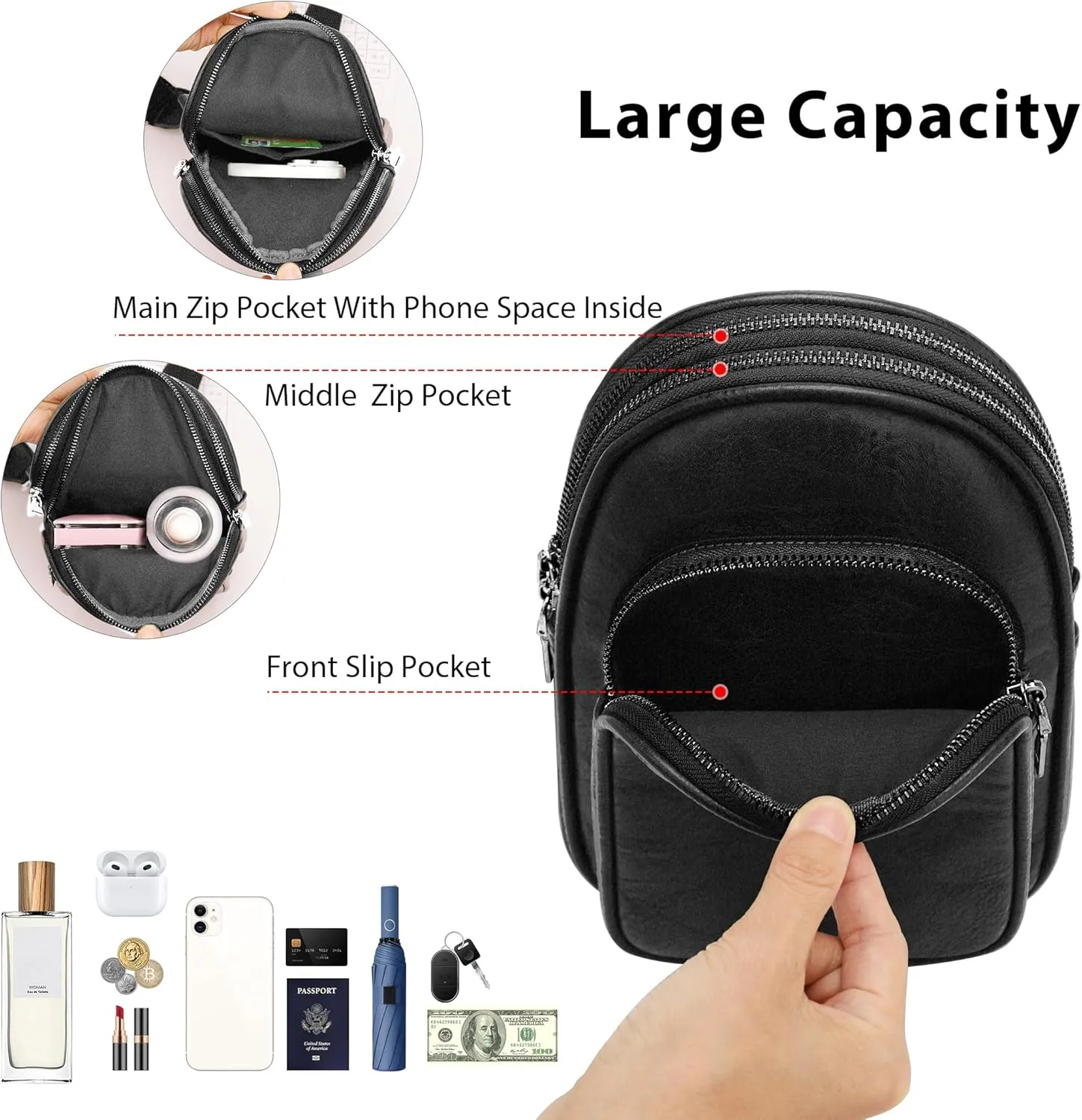 Womens Crossbody Purse Sling Bag for Women Vegan Leather Crossbody Fanny Packs for Travel Cell Phone Purse Chest Bag Trendy