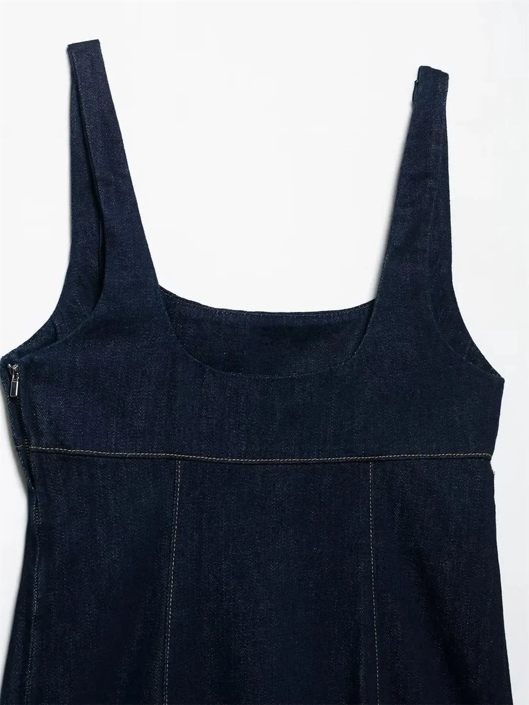 Women's Denim Slim Square Neck Wide Shoulder Strap Short Sleeveless Jeans Dress