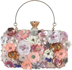 Women's Evening Bag Flower Party Prom Clutch Purse Floral Bride Wedding Handbag