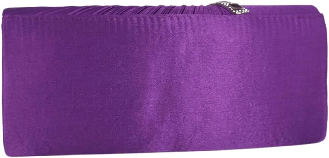 Womens Evening Bag Satin Pleated Rhinestone Elegant Flap Clutch Purse