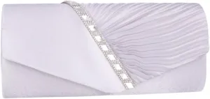 Womens Evening Bag Satin Pleated Rhinestone Elegant Flap Clutch Purse