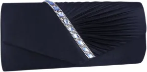 Womens Evening Bag Satin Pleated Rhinestone Elegant Flap Clutch Purse