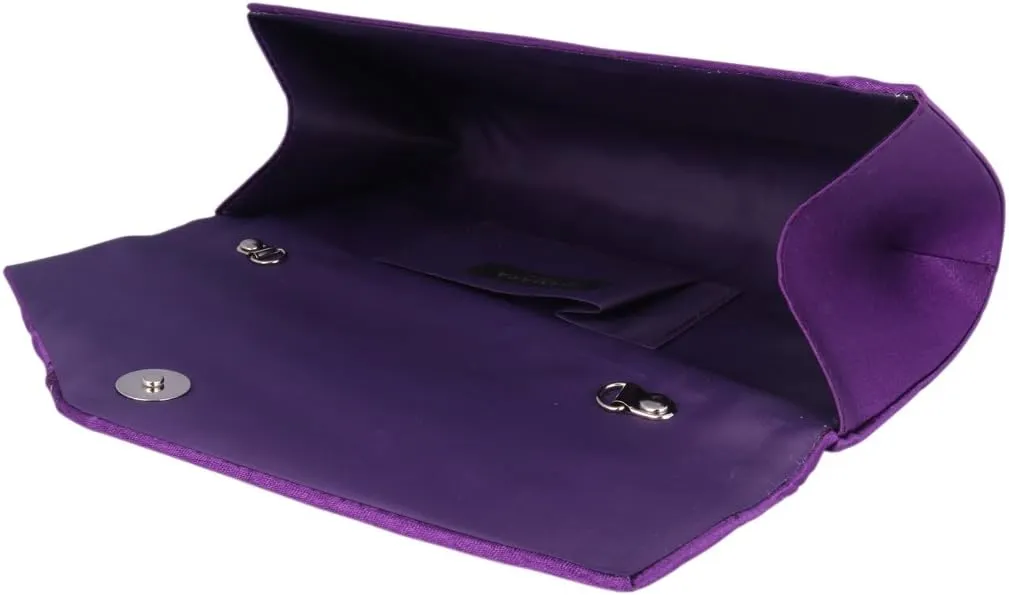 Womens Evening Bag Satin Pleated Rhinestone Elegant Flap Clutch Purse