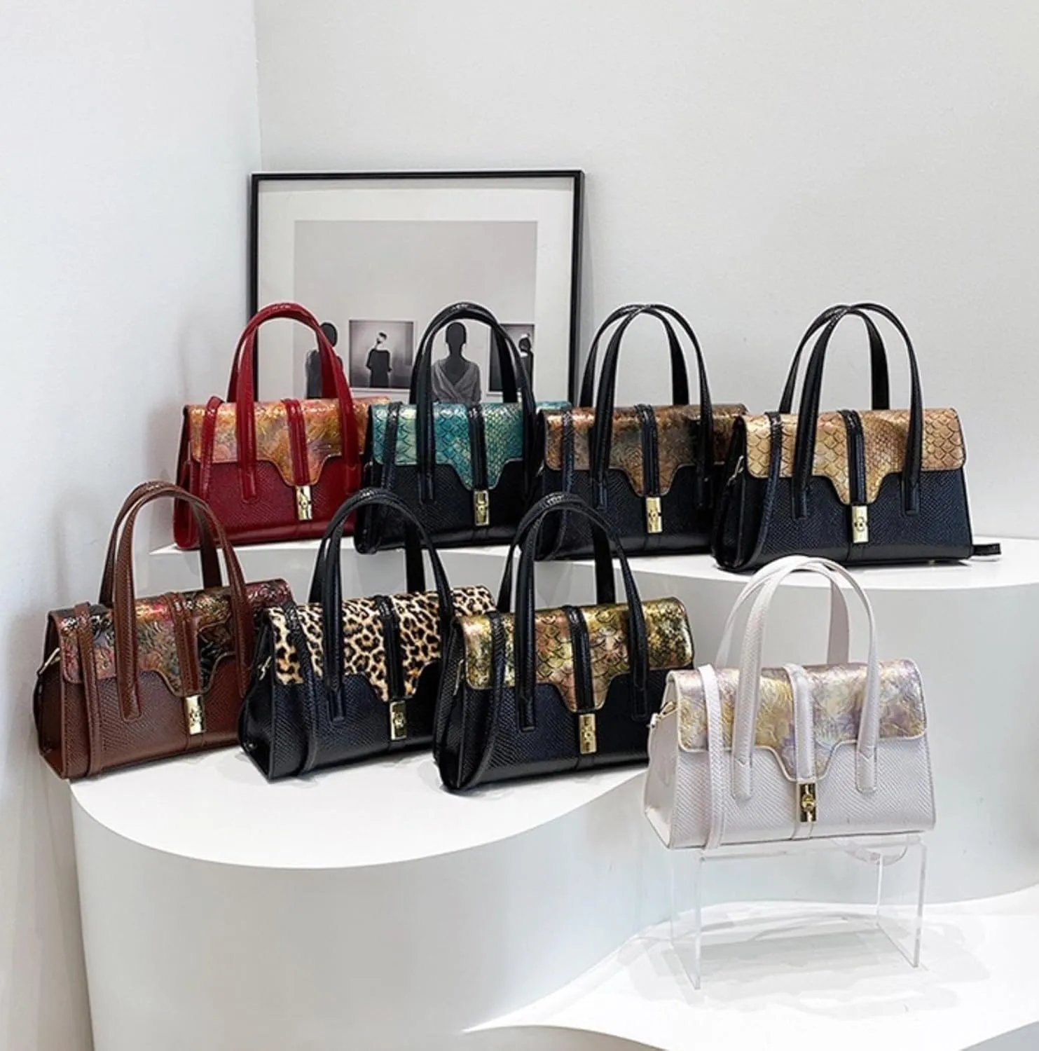 Womens Fashion Snakeskin Evening Handbag Top Handle Clutch Purse Chain Shoulder Cross-body Bag