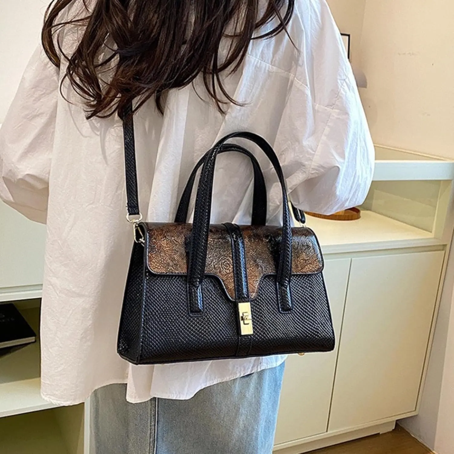 Womens Fashion Snakeskin Evening Handbag Top Handle Clutch Purse Chain Shoulder Cross-body Bag