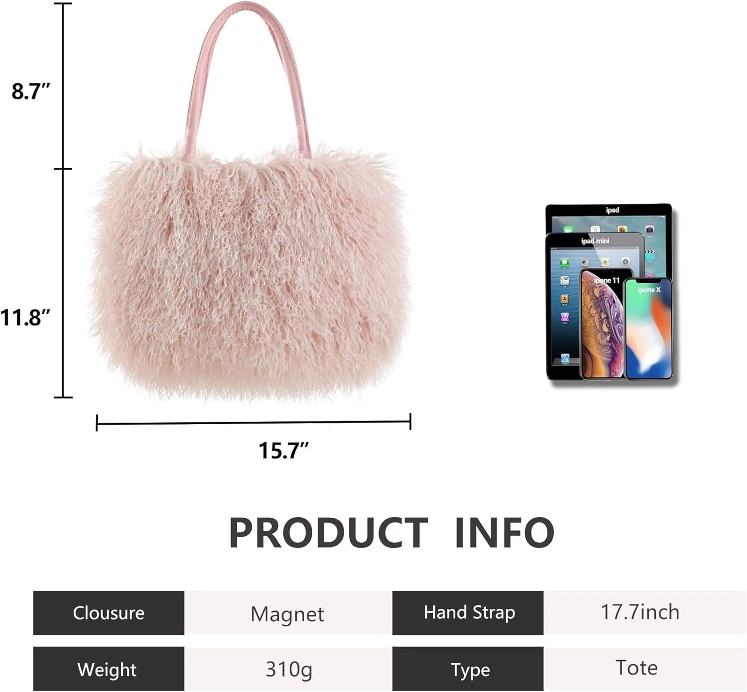 Women's Fuzzy Tote Bag Curly Handbag Furry Shoulder Bag Large Top Handle Purses Winter