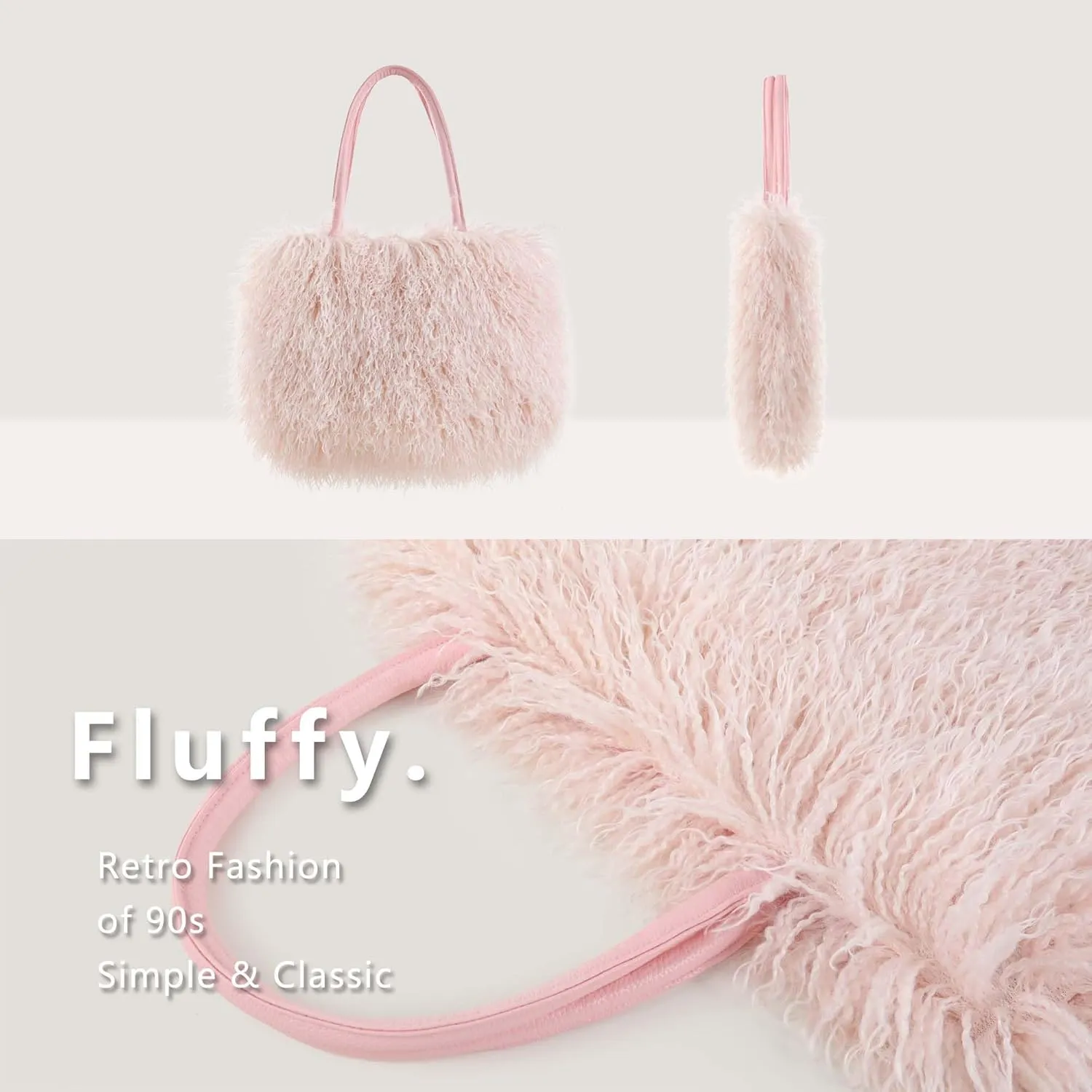 Women's Fuzzy Tote Bag Curly Handbag Furry Shoulder Bag Large Top Handle Purses Winter