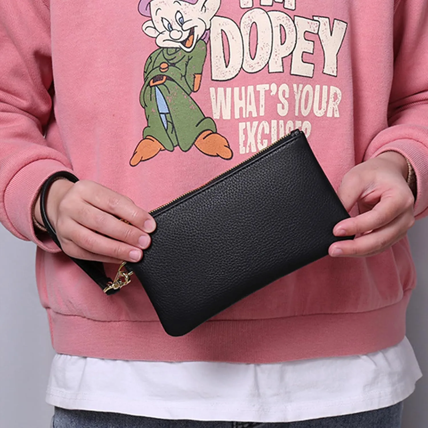 Women's Genuine Leather Wristlet Clutch Purse Small Pouch Bag Cell Phone Wallet Handbag with Strap