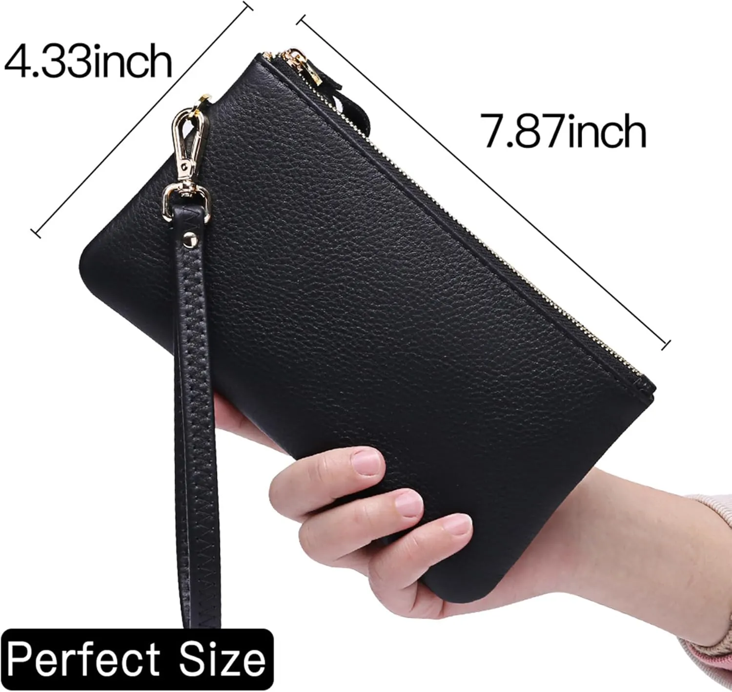 Women's Genuine Leather Wristlet Clutch Purse Small Pouch Bag Cell Phone Wallet Handbag with Strap