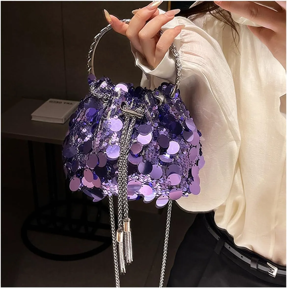 Women's Glitter Clutch Evening Handbags Sparkly Clutch Triangle Purse for 1920s Party Prom Wedding