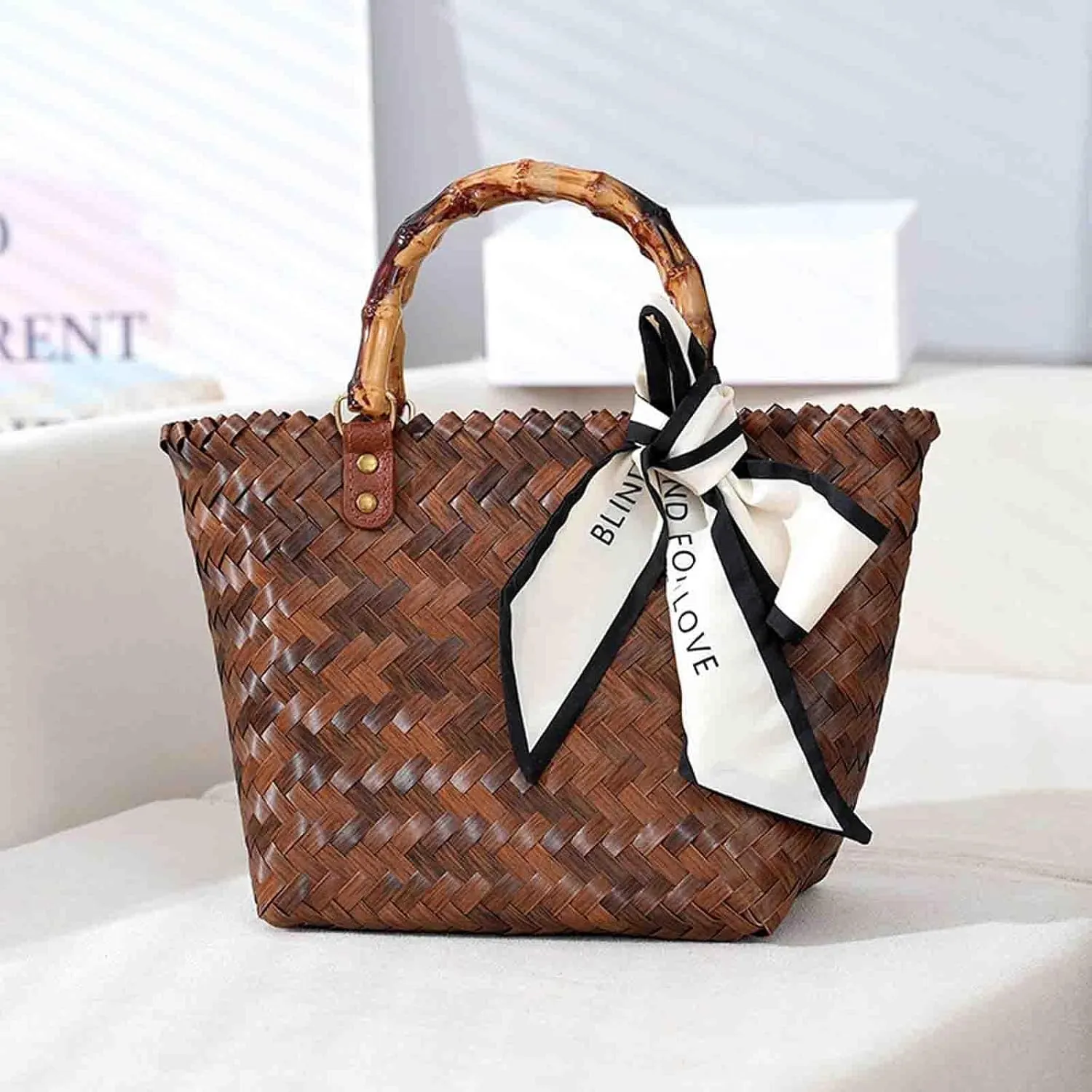 Women's handbag beach bag retro woven bamboo joint handbag beach bag hook woven bag