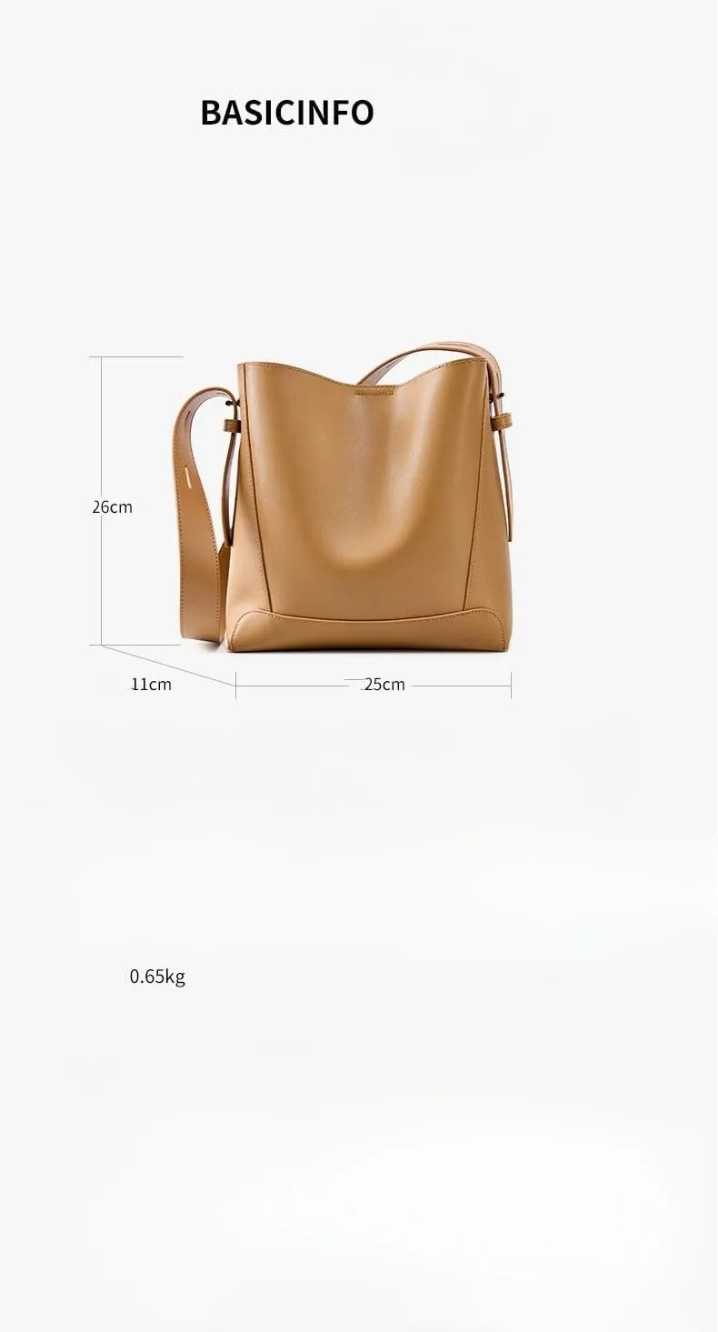 Women's Leather Shoulder Crossbody Bucket Bag, Large Capacity Cowhide Handbag