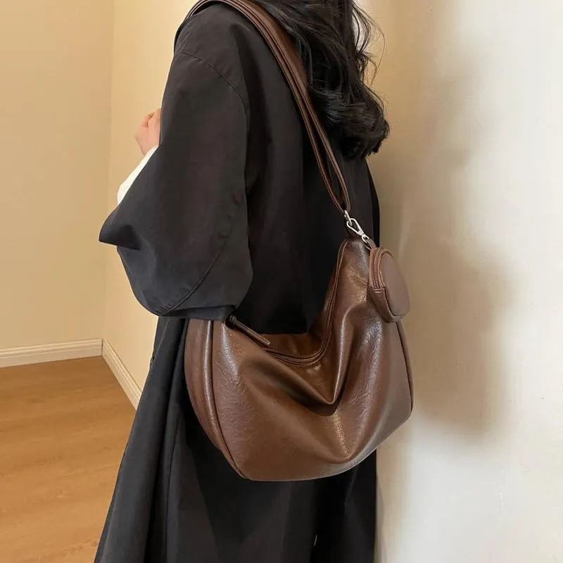 Women's Minimalist Shoulder Bag – Large-Capacity Crossbody Purse, Soft Textured Handbag for Work Travel Daily Use
